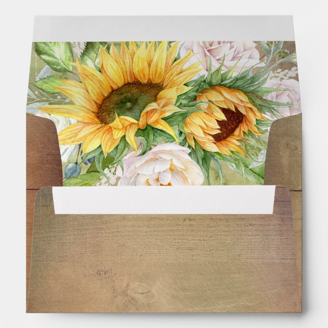 Enveloppe Fleurs de soleil et roses blanches Pays rustique (Dos (Bas))
