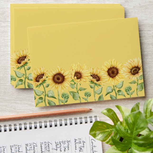 Enveloppe Fleurs de soleil jaunes Mariage de grange moderne (Stacked)