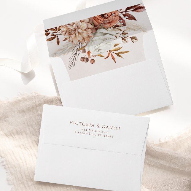 Enveloppe Fleurs de terre cuite Boho Foliage automnal Mariag (Créateur téléchargé)