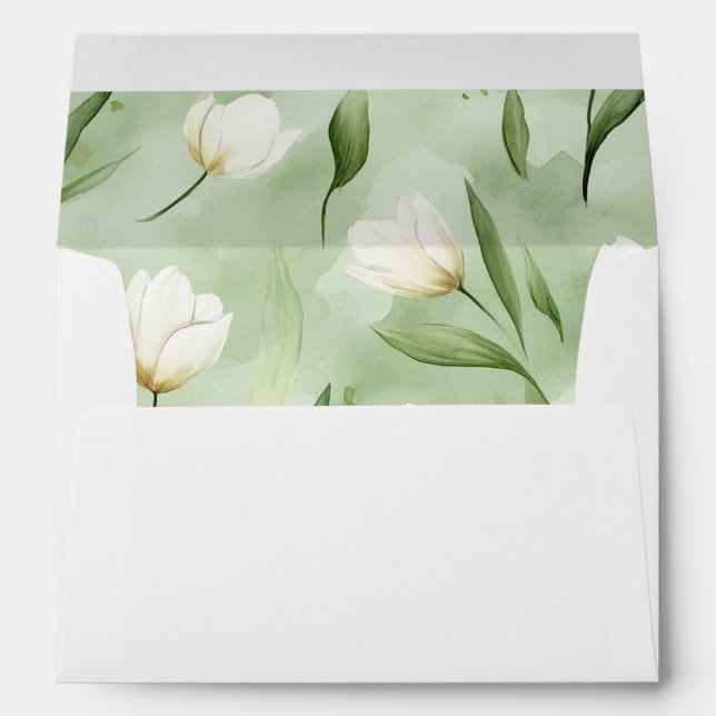 Enveloppe Fleurs de tulipe vertes blanches jolies  (Dos (Bas))