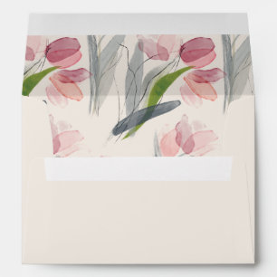 Enveloppe Fleurs de tulipes aquarelles rose blush crème
