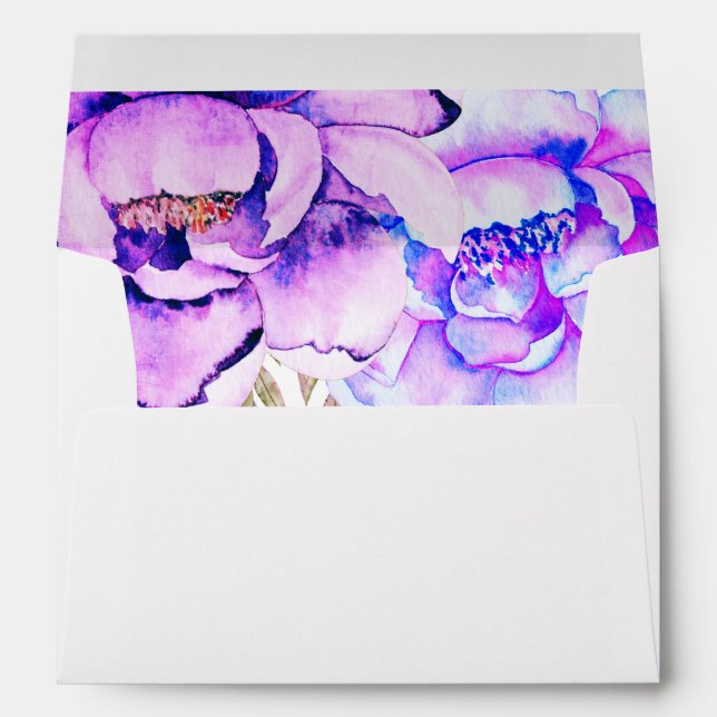 Enveloppe Fleurs d'eau violet et bleu mariage fleuri (Dos (Bas))