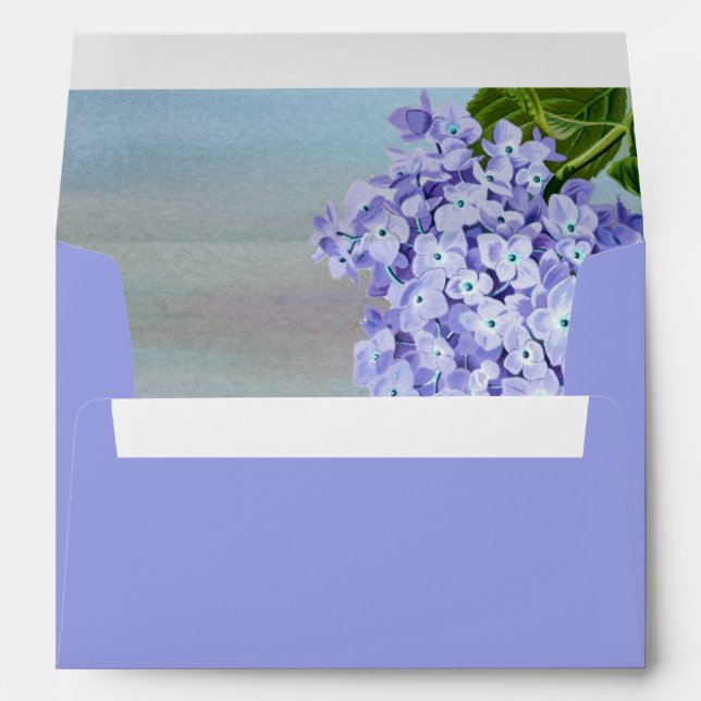 Enveloppe Fleurs d'hydrangée bleu violet mariage d'aquarelle (Dos (Bas))