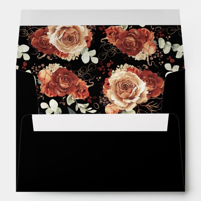 Enveloppe Fleurs en terre cuite Boho Botanique Élégant Noir (Dos (Bas))