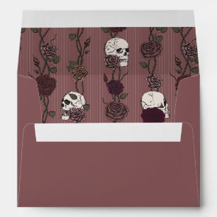 Enveloppe Fleurs et Crânes Rose Mauve Foncé