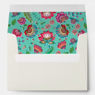 Enveloppe Fleurs folkloriques turquoise mariage floral