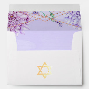 Enveloppe Fleurs géométriques de lavande et d'or pour Bat Mi
