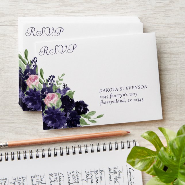 Enveloppe Fleurs luxuriantes | Adresse RSVP rose et violet (Stacked)