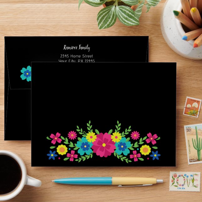 Enveloppe Fleurs mexicaines colorées (Desk)