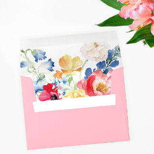 Enveloppe Fleurs multicolores de printemps - Rose