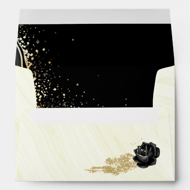 Enveloppe fleurs noir & or couronnes mariage en marbre (Dos (Bas))