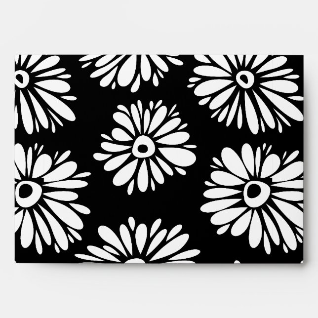 Enveloppe Fleurs noires et blanches funky (Devant)