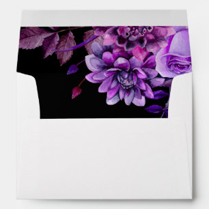 Enveloppe Fleurs noires et violettes. Mariage floral violet