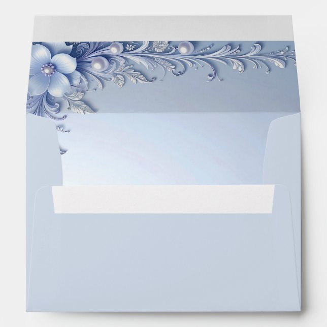 Enveloppe Fleurs Ornées Bleues avec Perles (Dos (Bas))