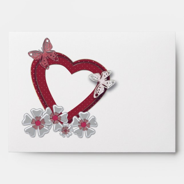 Enveloppe Fleurs papillon cœur rouge Saint-Valentin amour no (Devant)