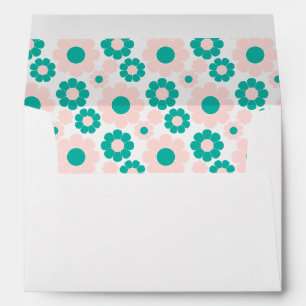 Enveloppe Fleurs Rétro Turquoise Rose