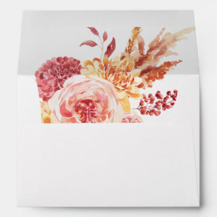 Enveloppe Fleurs Rose Pâle et Bourgogne Doré