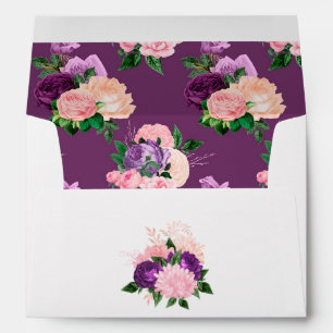 Enveloppe Fleurs rose pêche et lavande violet