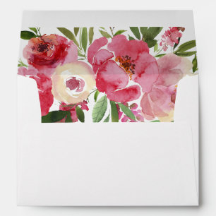Enveloppe Fleurs roses à l'aquarelle 5 x 7 Adresse de retour