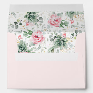 Enveloppe Fleurs roses douces et succulents Boho