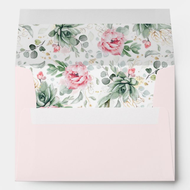 Enveloppe Fleurs roses douces et succulents Boho (Dos (Bas))