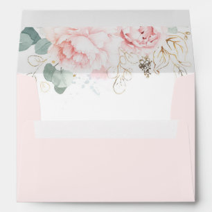 Enveloppe Fleurs roses élégantes et tons pastel verdoyants