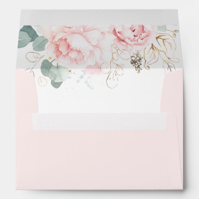 Enveloppe Fleurs roses élégantes et tons pastel vertes (Dos (Bas))