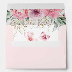 Enveloppe Fleurs roses et papillons Belle Élégante