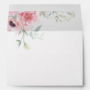 Enveloppe Fleurs roses et petits chevaux mignons