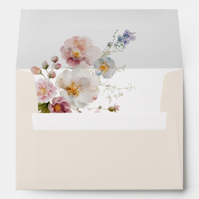 Enveloppe Fleurs roses et violettes poussiéreuses Élégante r (Dos (Bas))
