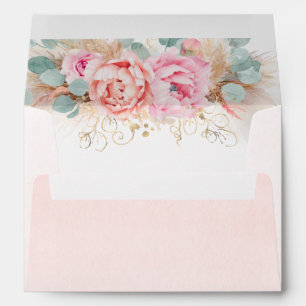 Enveloppe Fleurs roses Eucalyptus Feuilles et Pampas Grass