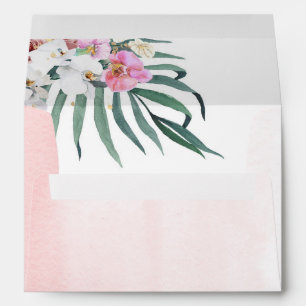 Enveloppe Fleurs roses feuilles de palmier tropicales Élégan