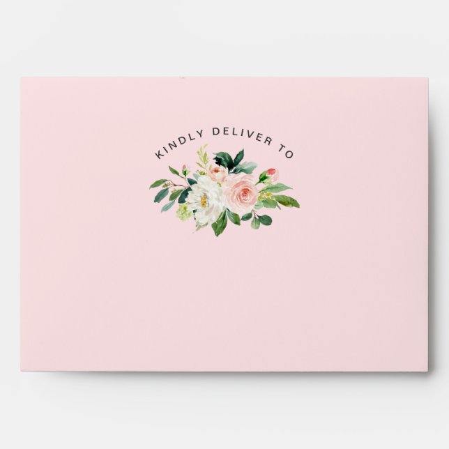 Enveloppe Fleurs Roses Fluides Verdure Aquarelle Florale Env (Devant)
