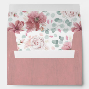 Enveloppe Fleurs Roses poussiéreuses et verdure des eucalyp