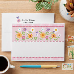 Enveloppe Fleurs roses rayures dentelle Rick Rack