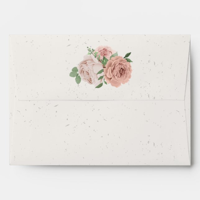 Enveloppe fleurs roses rousses verdure botanique mariage env (Dos (Haut rabat))