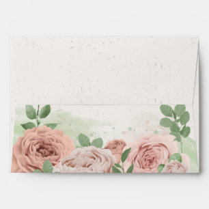 Enveloppe fleurs roses rousses verdure botanique mariage env