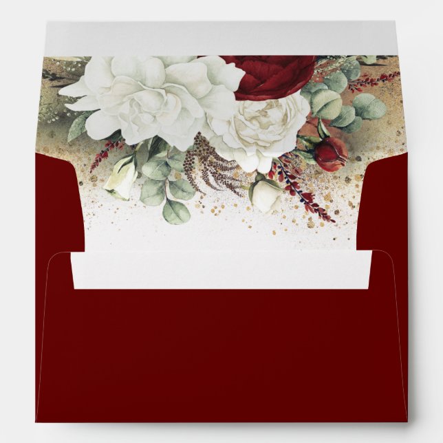 Enveloppe Fleurs rouges blanches et bourguignonnes Mariage é (Dos (Bas))