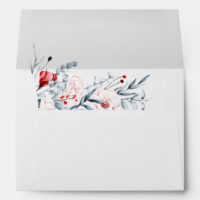 Enveloppe Fleurs Rouges Et Bleues Floral Mariage  (Dos (Bas))