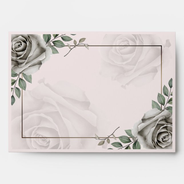 Enveloppe Fleurs rustiques Faire-part de mariage Roses blanc (Devant)