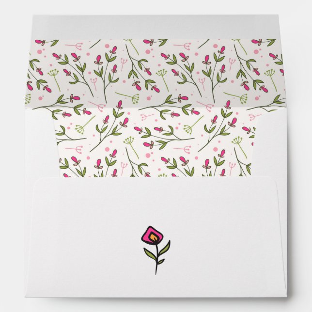 Enveloppe Fleurs sauvages à longue tige rose et vert (Dos (Bas))