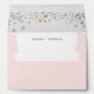 Enveloppe Fleurs sauvages aquarelle florale | Fleurs roses