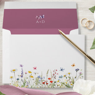 Enveloppe Fleurs sauvages bleus papillons Mariage
