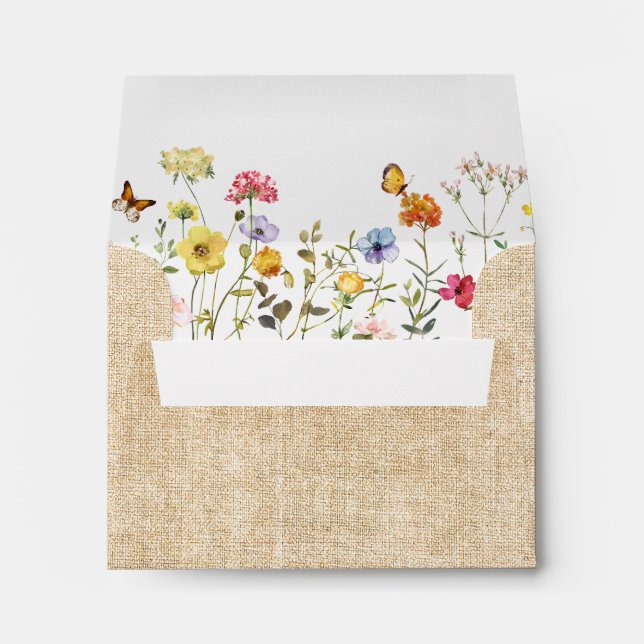 Enveloppe Fleurs sauvages d'aquarelle et papillons Burlap RS (Dos (Bas))