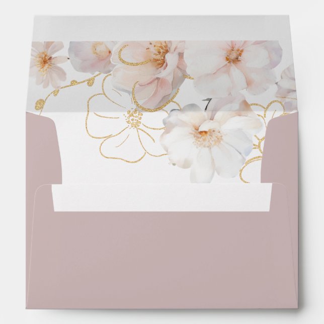 Enveloppe Fleurs sauvages d'or bleu Elégant Mariage rose Dus (Dos (Bas))