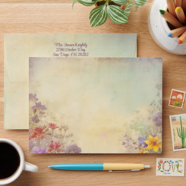 Enveloppe Fleurs sauvages romantiques Elégant mariage Invita (Desk)