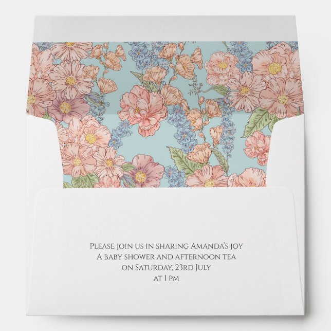 Enveloppe Fleurs shabby chic roses et bleues (Dos (Bas))
