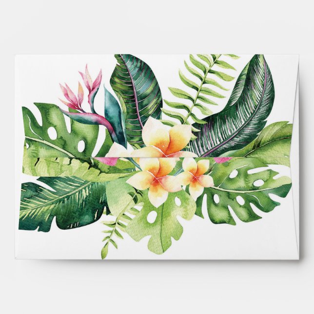 Enveloppe Fleurs tropicales et Invitation florale Feuille (Dos (Haut rabat))