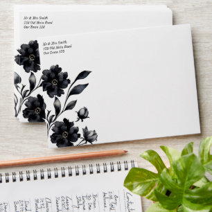 Enveloppe Fleurs vintages noir et blanc assorties