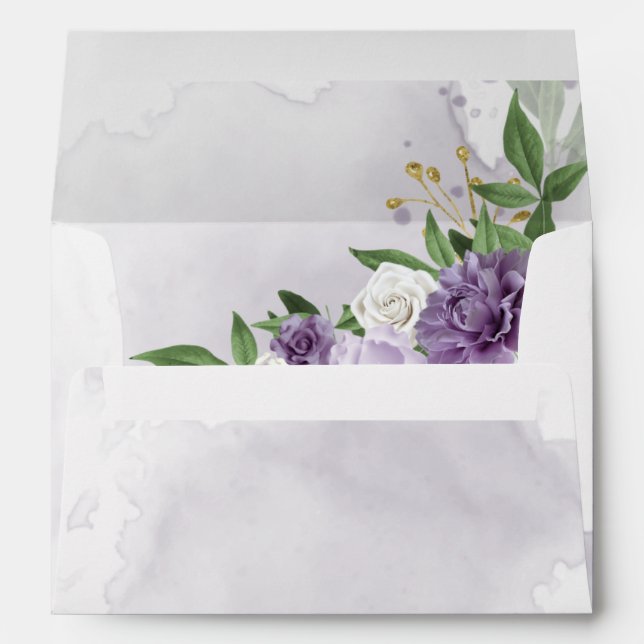 Enveloppe fleurs violettes et blanches mariage vert (Dos (Bas))